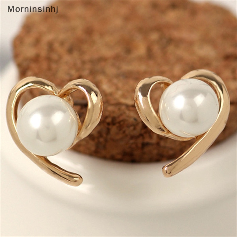 Mornin Anting Mutiara Imitasi Untuk Wanita Warna Emas Hati Stud Earrings Hadiah Natal Desain Tidak Teratur Anting Biasa id