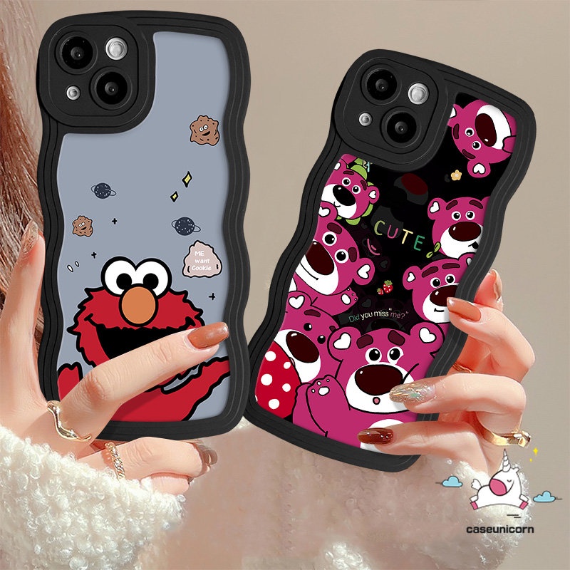 IPHONE Kartun Lucu Caasing Kompatibel Untuk Iphone11 14 13 12 Pro Max XR X 7 6s 8 6 14 Plus XS Max SE 2020 Lovely Sesame Street Strawberry Bear Manyo Lembut Bergelombang Pinggiran Ponsel Case Cover