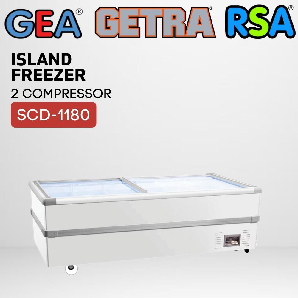 ISLAND FREEZER GEA SCD 1180 SLIDING GLASS FLAT 2 KOMPRESOR GARANSI RESMI