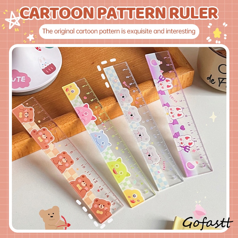 

15cm Bear Rabbit Ruler Multifungsi Diy Alat Gambar Siswa Kartun Penggaris Double-G