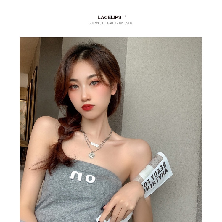 Portrait Gaya Keren Double-Layer Kalung Titanium Steel Perempuan Hip-Hop Niche Desain Rantai Klavikula Eropa Amerika Gadis Panas Sw