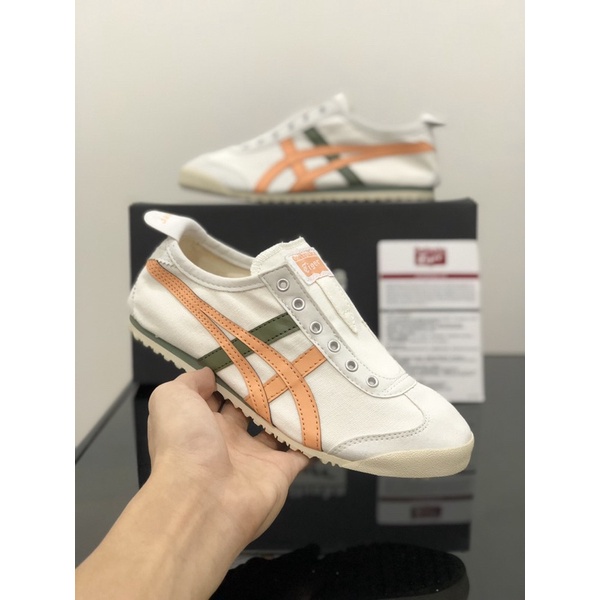 Sepatu Onitsuka Tiger Slip On White Orange Green Free Paperbag