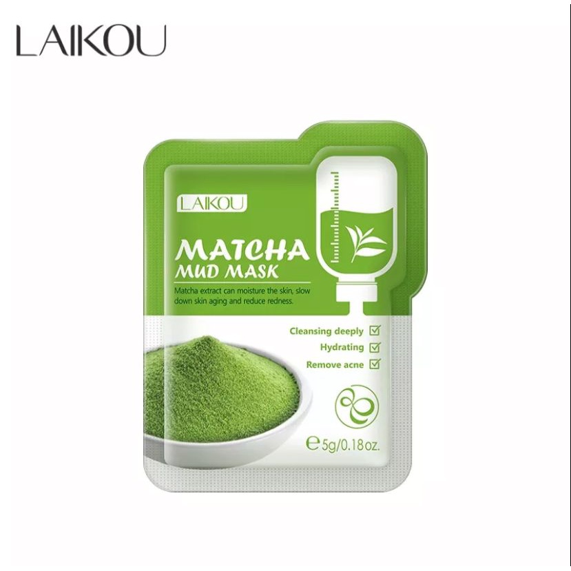 LAIKOU Mud Mask Matcha Membersihkan Mengontrol Minyak Mengurangi Jerawat Komedo 1pc