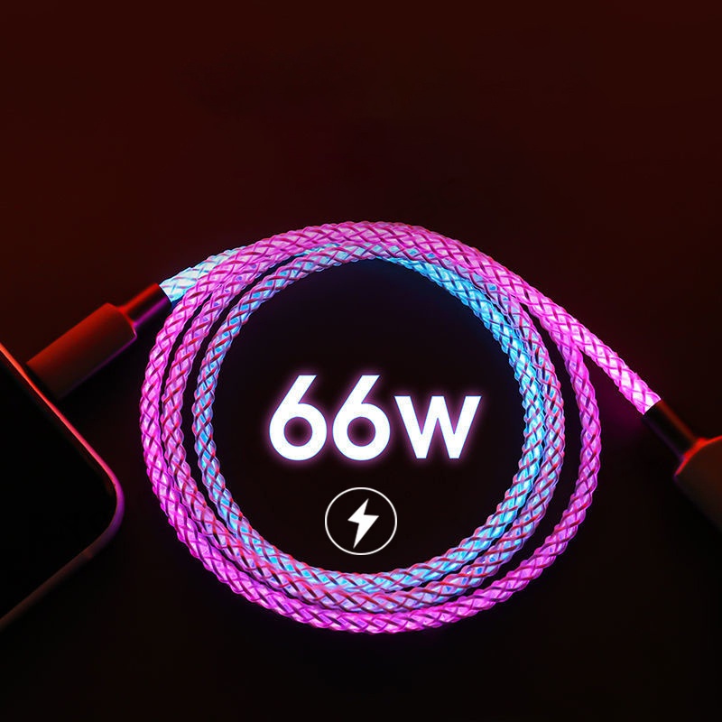 66w 6A Lampu RGB Pengisian Cepat Kabel Pernafasan Cahaya USB Tipe C Kabel Telepon Aksesoris Mobil Charge Kabel Untuk ios Typc C Micro