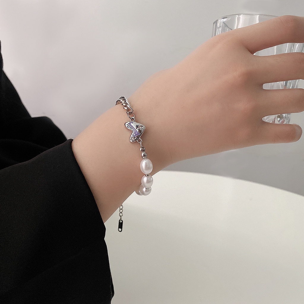 Gelang Jahitan Mutiara Hati Gadis Influencer Jepang Korea ins Niche Desain Merasa Trendi Gaya Baru Gelang All-match