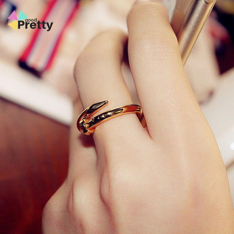 Cincin Wanita Emas Open Screw Nail Ring Gold Silver Adjustable Couple Cincin Fashion Jewelry Ring