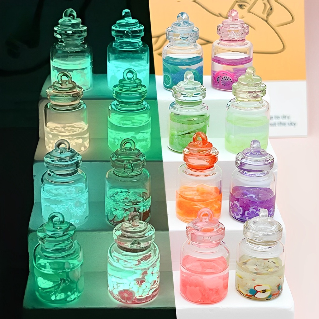 1/5pcs Warna Acak Lampu Malam Mini Botol Kaca Transparan/DIY Drifting Bottle Pendant Accessories/Multi--Style Luminous Ala Wishing Bottle/Ornamen Hias Rumah Lucu/