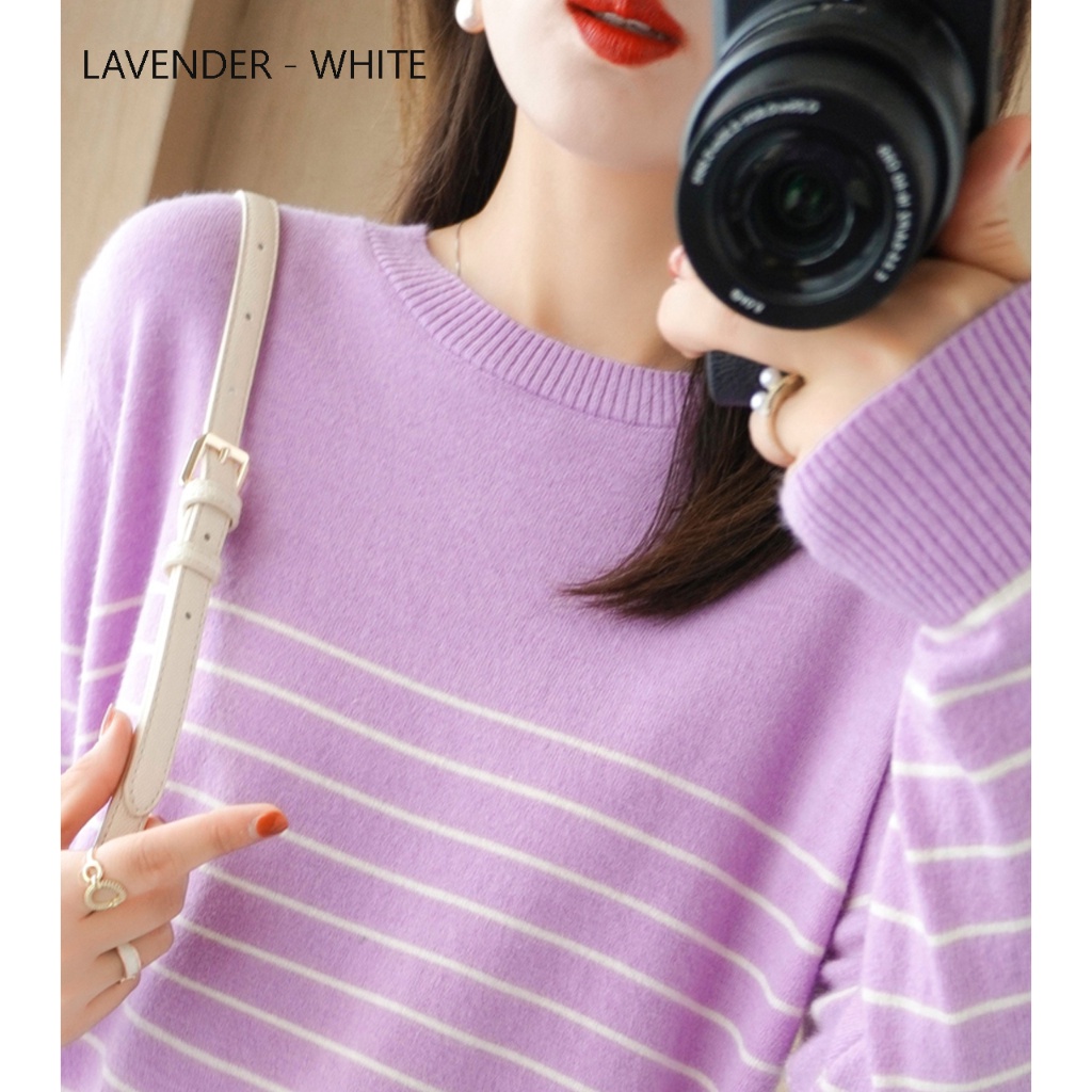 Blouse kombi stripe garis garis sweater blaster lengan panjang wanita