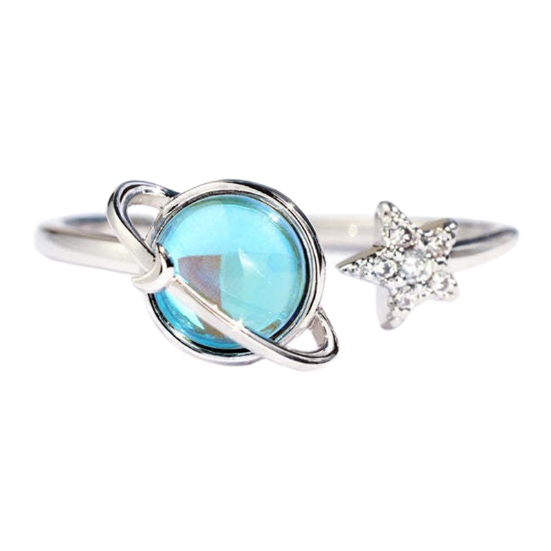 Cincin Planet Bulan Bintang Yang Dapat Diputar Baru Moonstone Rotating Anxiety Decompression Adjustable Finger Ring Untuk Wanita Perhiasan Hadiah