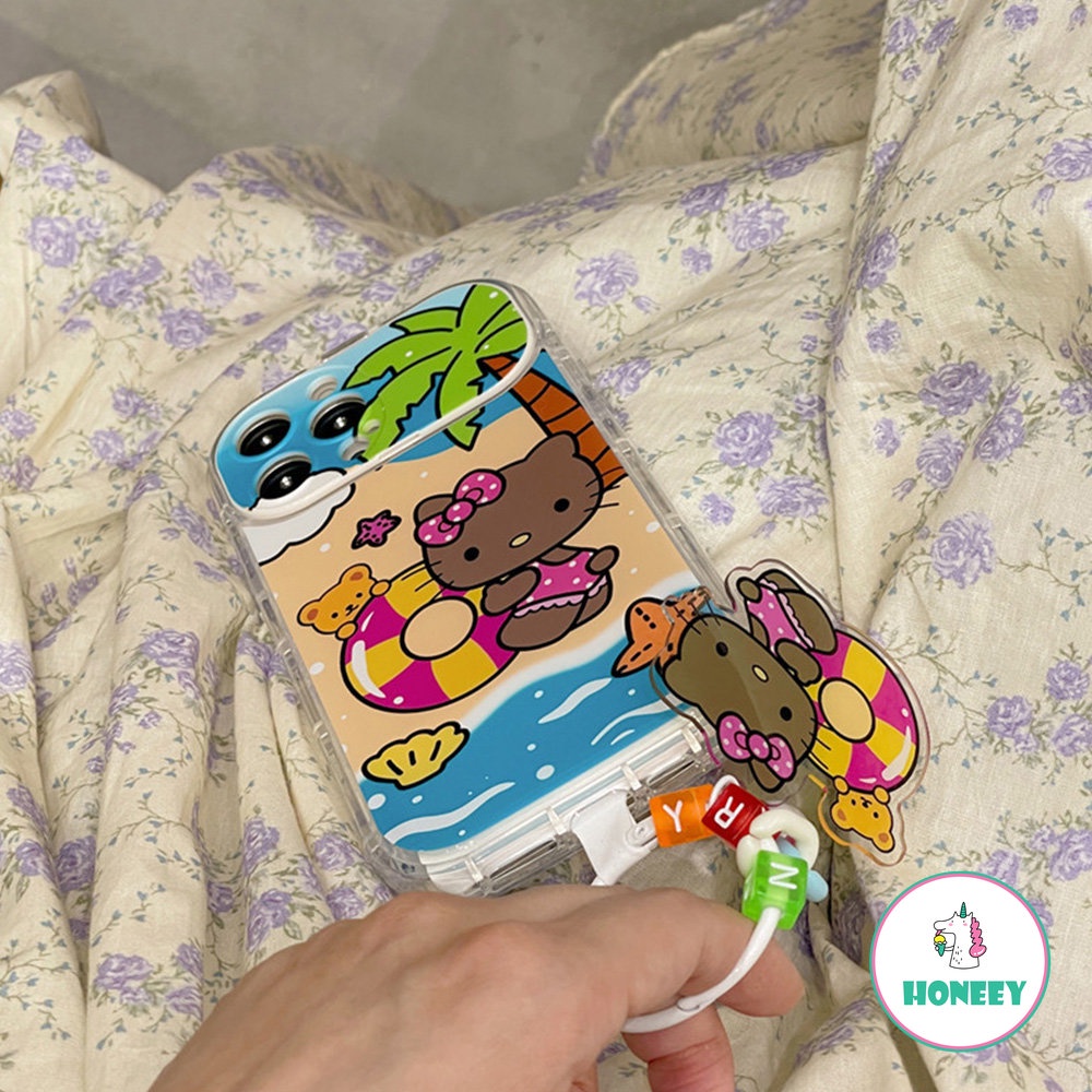 IPHONE Musim Panas Pantai Kitty Flip Mirror Phone Case Kompatibel Untuk Iphone14 Pro 13 12 Pro Max Case Iphone11Tempat Sederhana Shockproof Back Cover