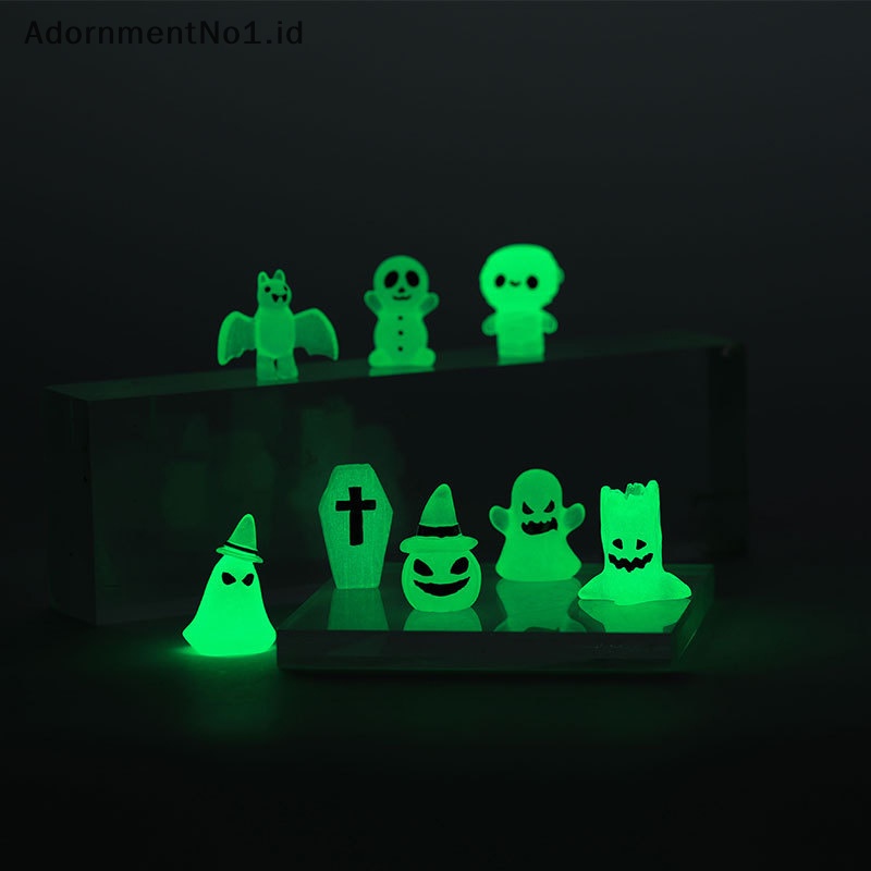 [AdornmentNo1] Ornamen hantu Mini bercahaya Halloween dekorasi peti labu kelelawar Glowing dekorasi rumah hiasan miniatur mikro