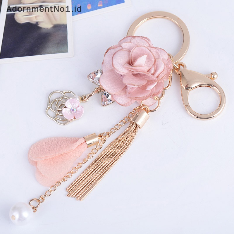 [AdornmentNo1] Bunga kain segar gantungan kunci rumbai gantungan kunci mobil Lady Couple tas Fashion pesona aksesoris bunga Pink gantungan kunci pesta hadiah