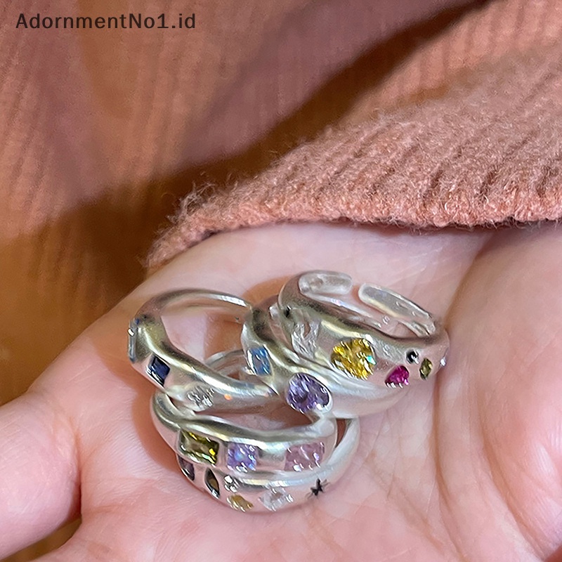 [AdornmentNo1] Cincin zirkon warna warni untuk wanita membuka cincin yang dapat disesuaikan Retro kepribadian jari telunjuk perhiasan Hip Hop gadis aksesoris hadiah