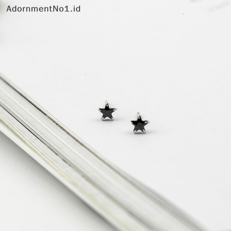 [AdornmentNo1] Bintang kecil hitam kubik zirkon anting tusuk untuk wanita perak Sterling 925 trendi Lady perhiasan