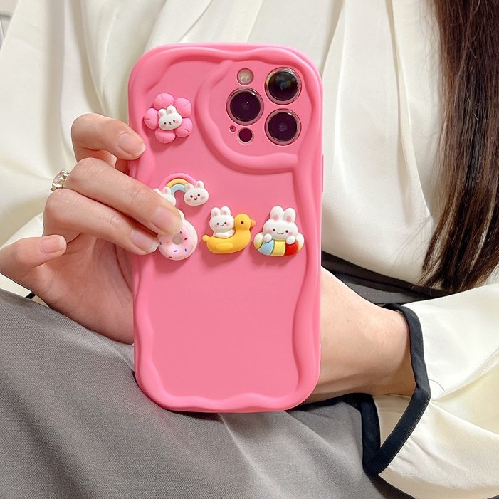 Macaron Pink Wave Rainbow Bunny Soft Silicon Case HP iP iPhone 6 6S 7 8 14 + Plus SE 2020 2022 X XS XR 11 12 13 Pro Max Girl Woman Casing