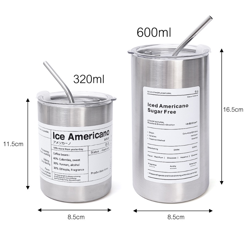 320/600ML Portable Stainless Steel Water Bottle/ Double Layer Iced Americano Coffee Insulation Vacuum Cup