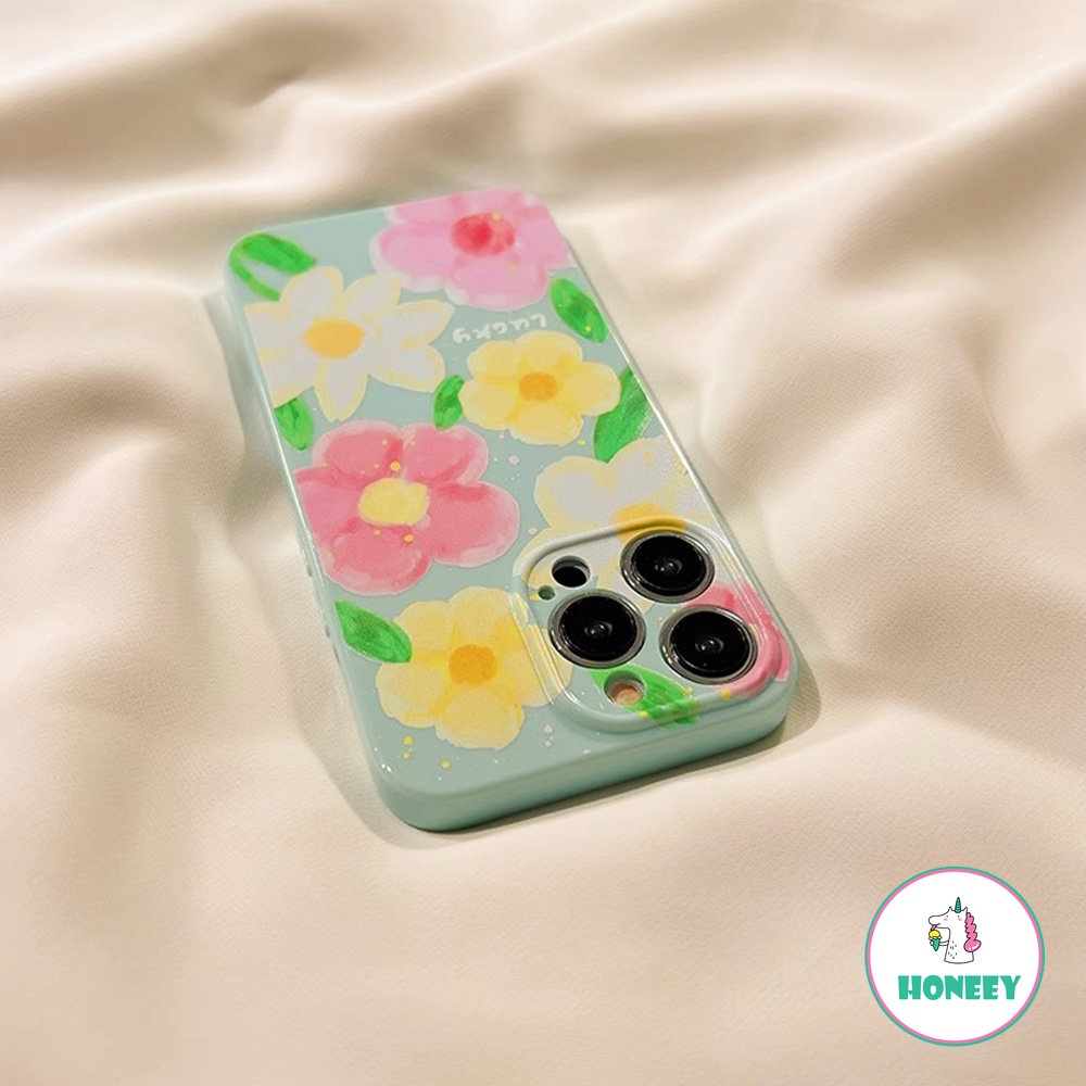 Oil Painting Water Blue Pink Flower Phone Case Compatible for iPhone 14 Pro 13 12 11 Pro Max 14Plus SE TPU Case Cover