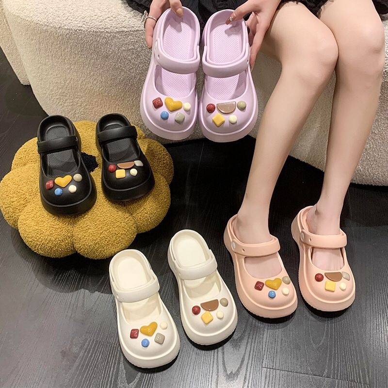 TOPGROSIR TG1757 Sandal Crocs Wanita Import With Jibbitz Kekinian/Sendal Baim Motif Minimalis Korean