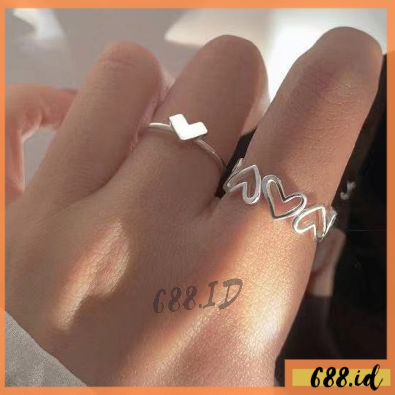 Cincin Desain Hati 2pcs Model Terbuka Love Ring Female Fashion Accessories Jewelry Korea untuk Wanita CC 06