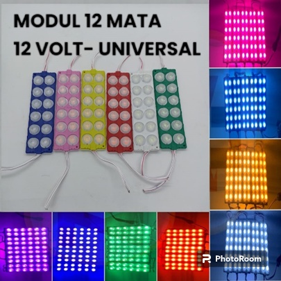 Lampu LED Modul Module Strip Bak 12 Mata Besar  Putih Merah Hijau Kuning Biru Pink 6 Watt Truck Truk Neon Box Variasi Motor Mobil Fuso 12 24V Waterproof