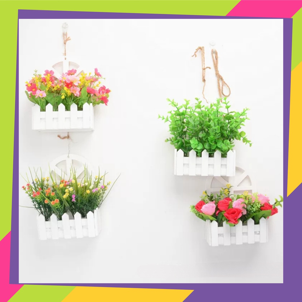 1083D1 / Pot bunga pagar plastik hias gantung / Vas bunga tanaman dekorasi artificial
