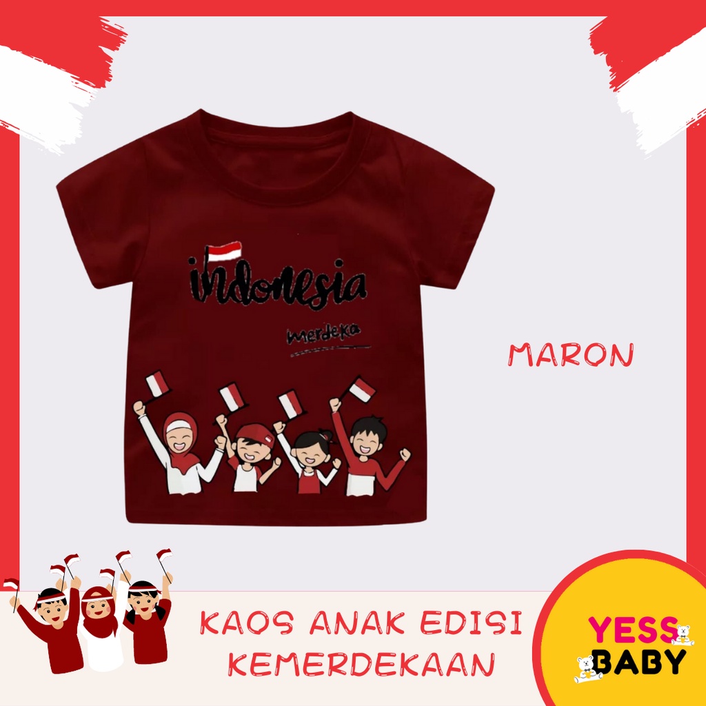 YESSBABY BAJU ANAK ANAK 4CHILD MOTIF 17 AGUSTUS KEMERDEKAAN INDONESIA katun combe merah putih usia 1-6 tahun