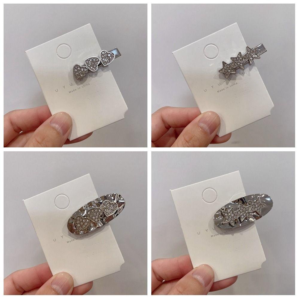 AUGUSTINA Jepit Rambut, Pentagram Side Clip, Hair Barrette Metal Silver Diamond Poni Clip Untuk Anak