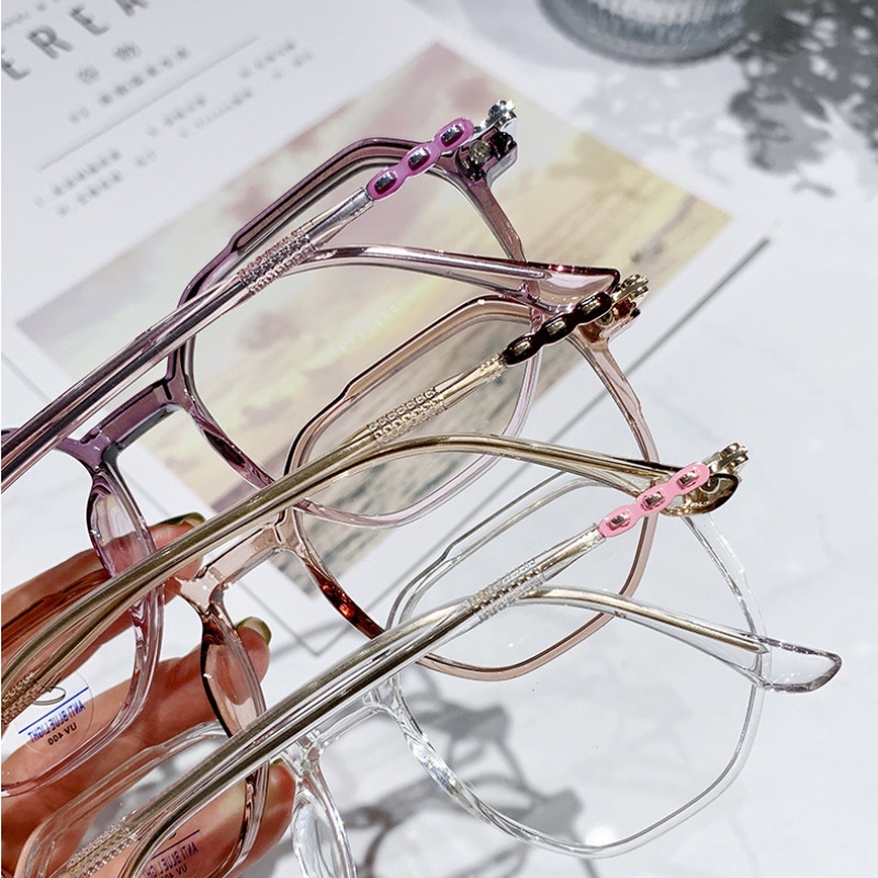 (YUZHU) Tr90 New Fashion Kacamata Anti Cahaya Biru Kacamata Korea Fashion Poligonal Unisex Eyeglasses