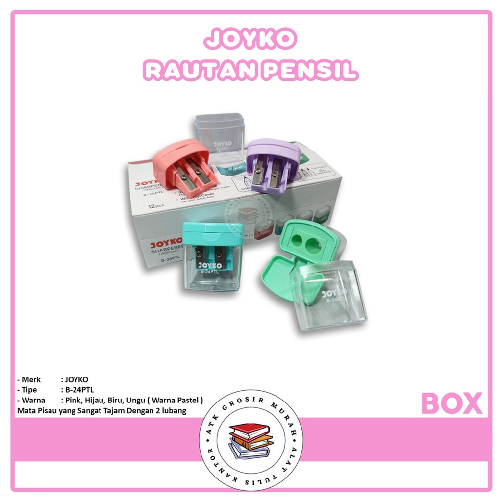 

JOYKO - Rautan Pensil Manual Sharpener B-24PTL 2 Lubang Warna Pastel - Box
