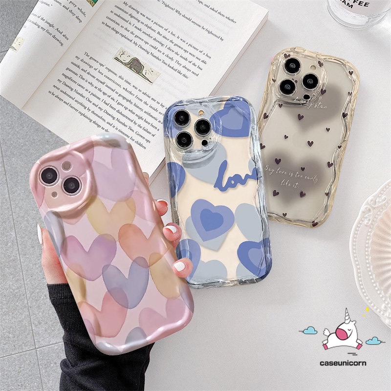 Untuk Realme C55 C35 C15 C53 C31 9i 5 7i 6i 5s 5i C21Y C12 C25Y C25 C11 C20 C25s C33 C30 C21 C3 C17 C2 C20A C1 Art Watercolour Macaron Love Heart Letter Lembut 3D Bergelombang Curved Edge Case