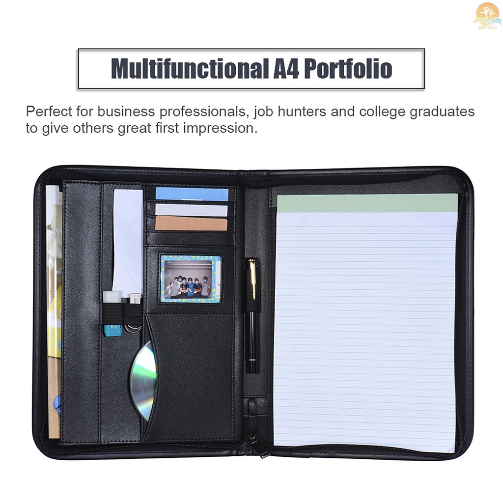 In Stock Multifungsi Profesional Bisnis Portfolio Padfolio Folder Dokumen Case Organizer A4 Kulit PU Penutup Resleting Dengan Holder Kartu Nama Memo Note Pad