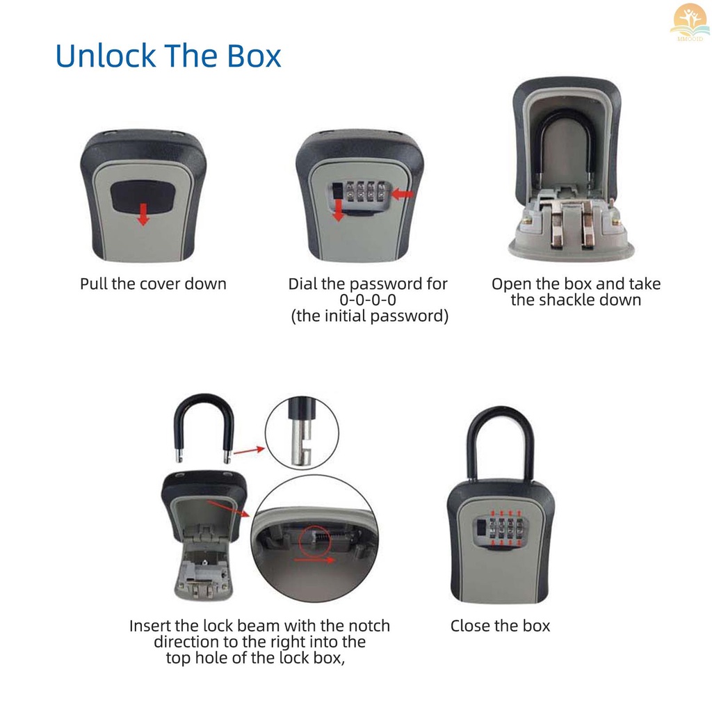 In Stock Kotak Kunci Penyimpanan Dengan Penutup Debu Paduan Aluminium Kombinasi 4 Digit Padlock Case Lockbox Key Safe Box Portable Storage for House Key ID Card U Disk