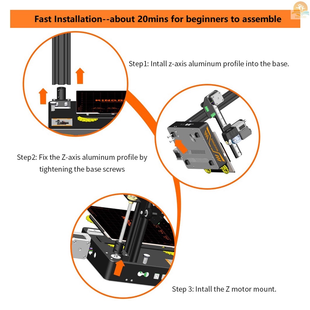 In Stock KINGROON KP3S 3D Printer FDM Mesin Cetak Presisi Tinggi Direct Drive Extruder Dual Guide Rail Ultra-Quiet Stepper Driver TMC2225 Ditingkatkan DIY 2.4 ''LCD Touchscreen Pr