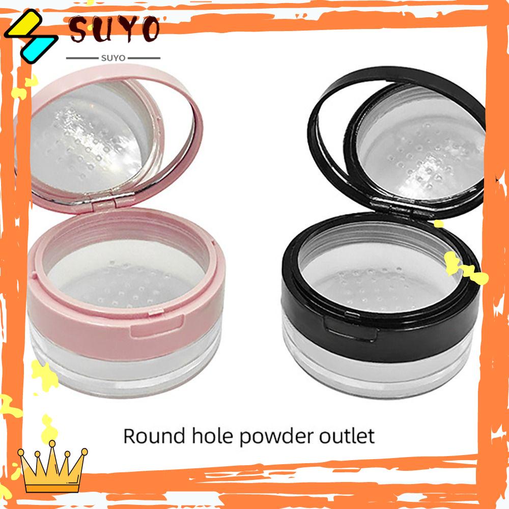 SUYO Loose Powder Box Alat Makeup Portable Desain Grid Compact Container Mirror Dengan Wadah Bedak Puff