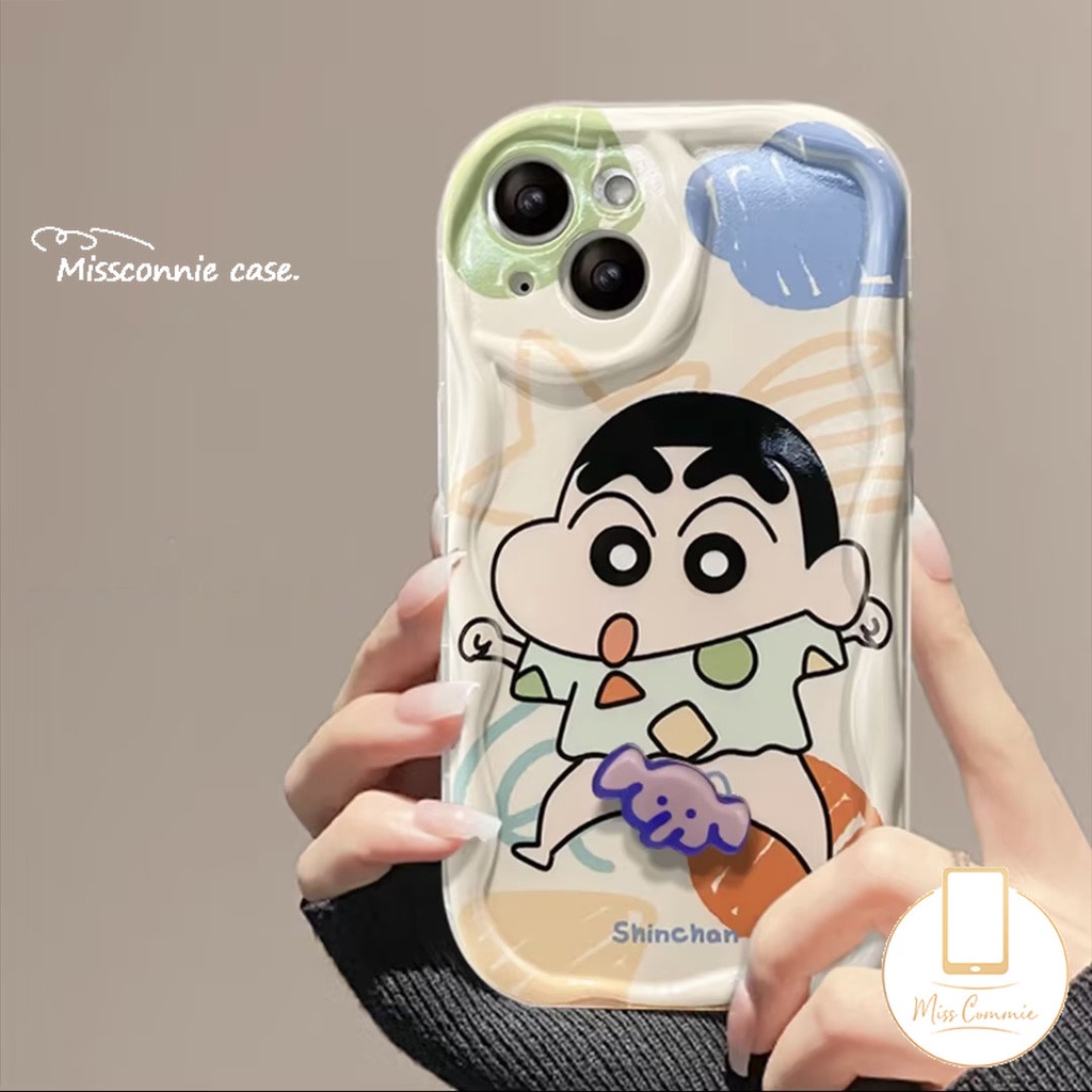 IPHONE Casing Ponsel Kartun Tepi Melengkung Bergelombang 3D Kompatibel Untuk Iphone11 13 14 12 Pro Max 7Plus X XR 78 6 6s Plus XS Max SE 2020krayon Lucu Shin-chan Shockproof Soft Cover