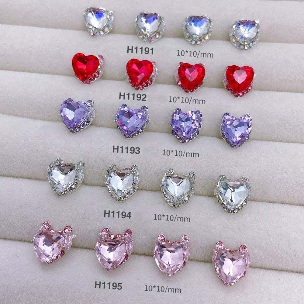 MXBEAUTY 2pcs/set Cinta Hati Kuku Berlian Imitasi, Berlian Hati Berbentuk Cinta Hati Dekorasi Kuku, Mewah DIY Perlengkapan Kuku Cinta Hati Kuku Kristal Pesona Cinta Hati Nail Art Drills