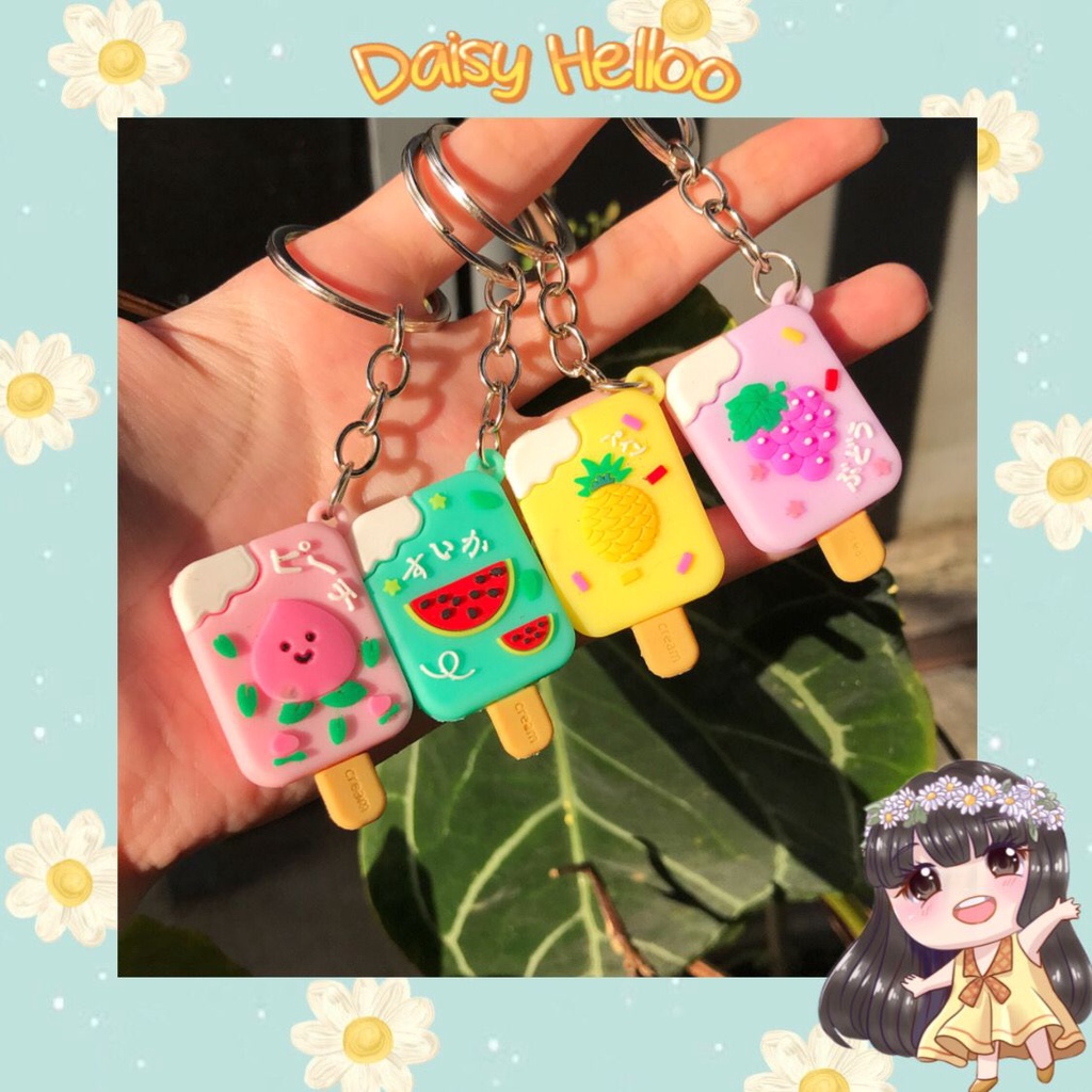 Gantungan Kunci Ice Cream Fruit Strawberry Watermelon Avocado Aesthetic Ganci Es Krim Buah Lucu Akse