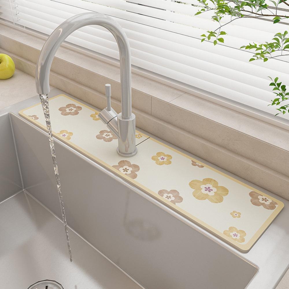 【 ELEGANT 】 Pengaman Cipratan Wastafel, Alas Pembuangan Kran Lembut, Drainage Pad Non slip Cepat Kering Diatom Mud Alas Perlindungan Meja Untuk Dapur