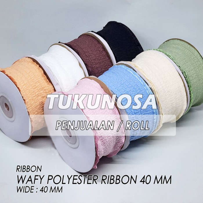 

GOOD QUALITY WAFY POLYESTER RIBBON 40 MM / ROLL - PITA KADO BUKET - 111 WHITE