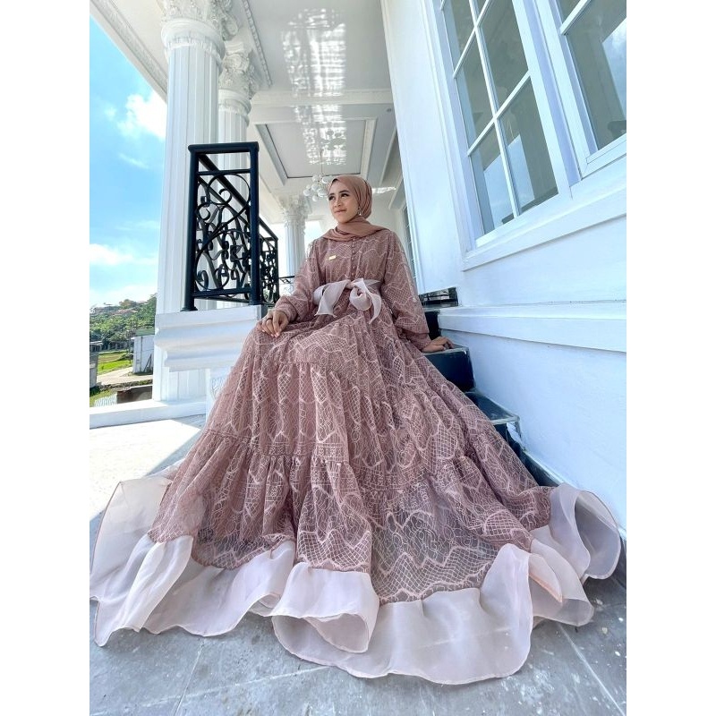 GAMIS PESTA PREMIUM // GAMIS SYAR'I BELVA BROKAT MIX ORGANZA PREMIUM MEWAH KONDANGAN