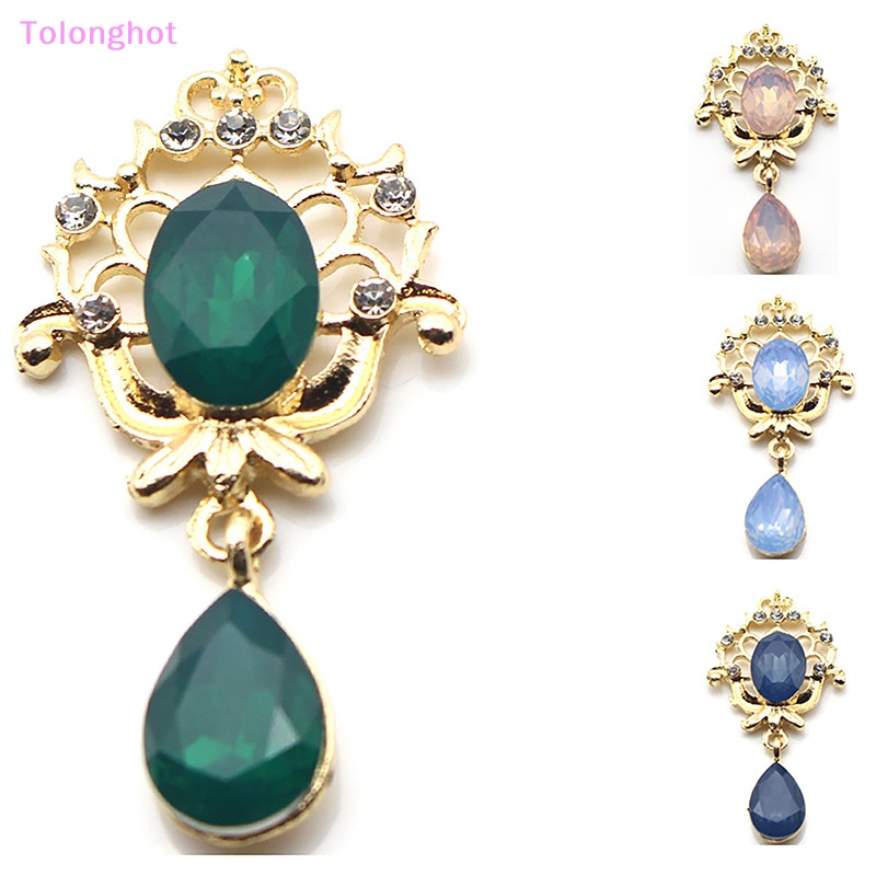 Tolonghot&gt; Vintage Alloy Drop Pendant Rhinestones Pakaian Perhiasan Aksesoris Hiasan Kepala Kristal Warna Emas Datar Kembali Ornamen Dekorasi well