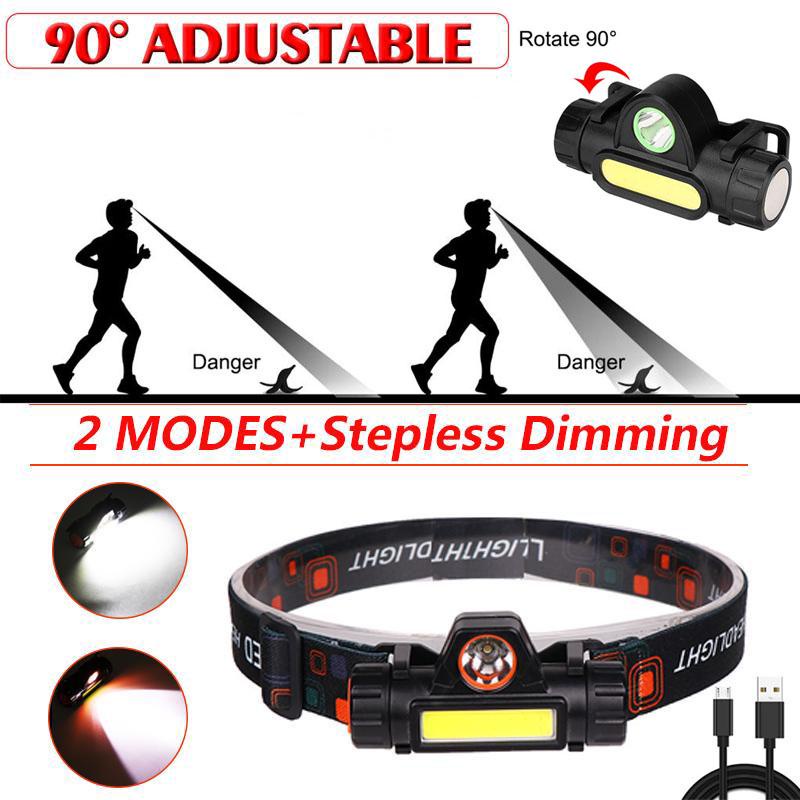 Senter Kepala LED 2 Mode COB 2in1 / Head Lamp 90° Rechargeable