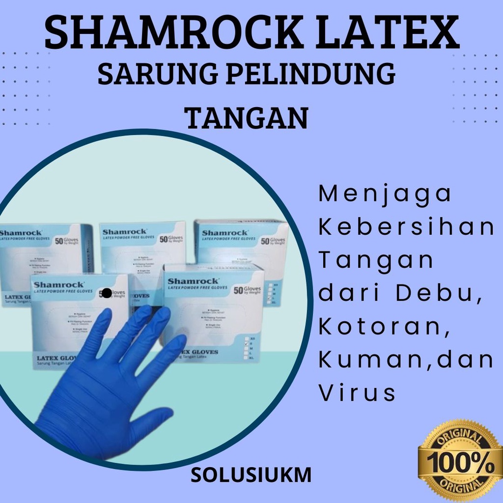 Sarung Tangan Latex Terbaik Shamrock Gloves Disposable Latex isi 50pcs Sarung Tangan Medis Shamrock 