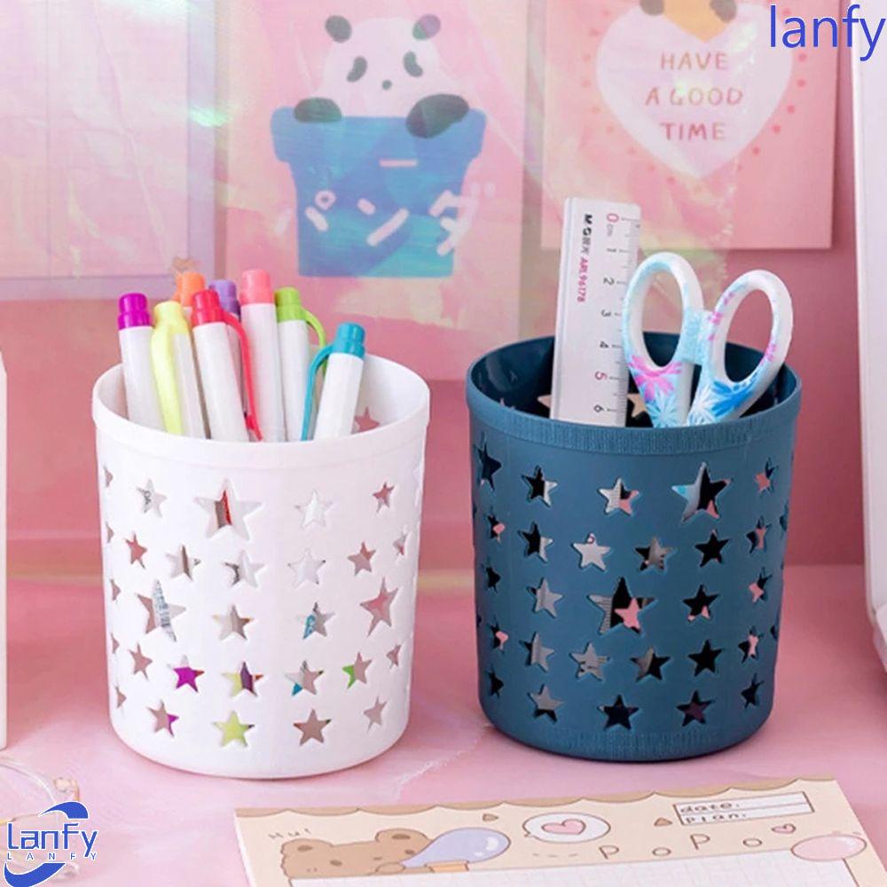 LANFY Tempat Pulpen Sekolah Kreatif Silinder Hollow Stars Tempat Pensil Alat Tulis Plastik