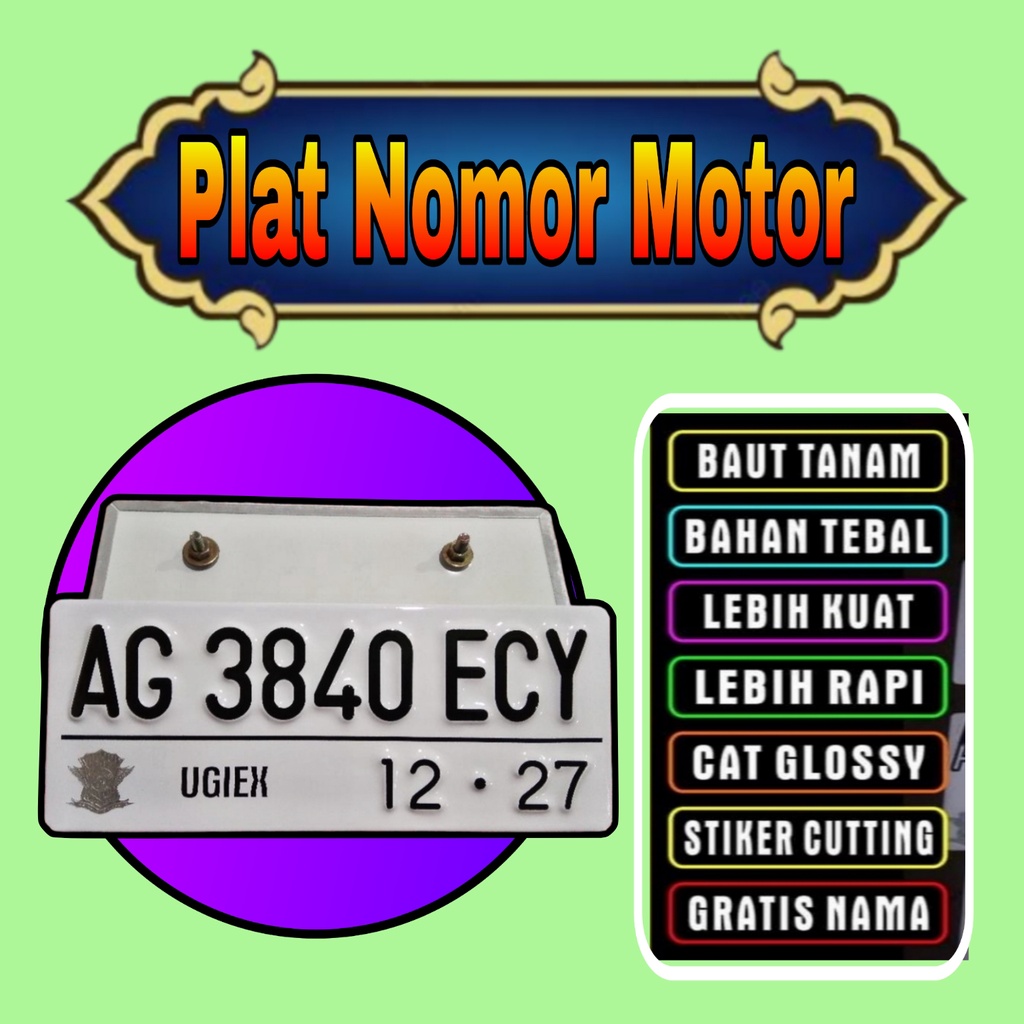plat motor Warna putih stiker Hitam/Baut Tanam/Proses cepat