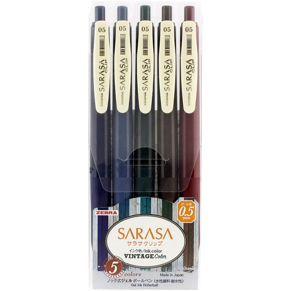 

Zebra Sarasa Clip 0.5 mm Gel Ballpoint Pen Vintage 5 Color Set - Color Set 1