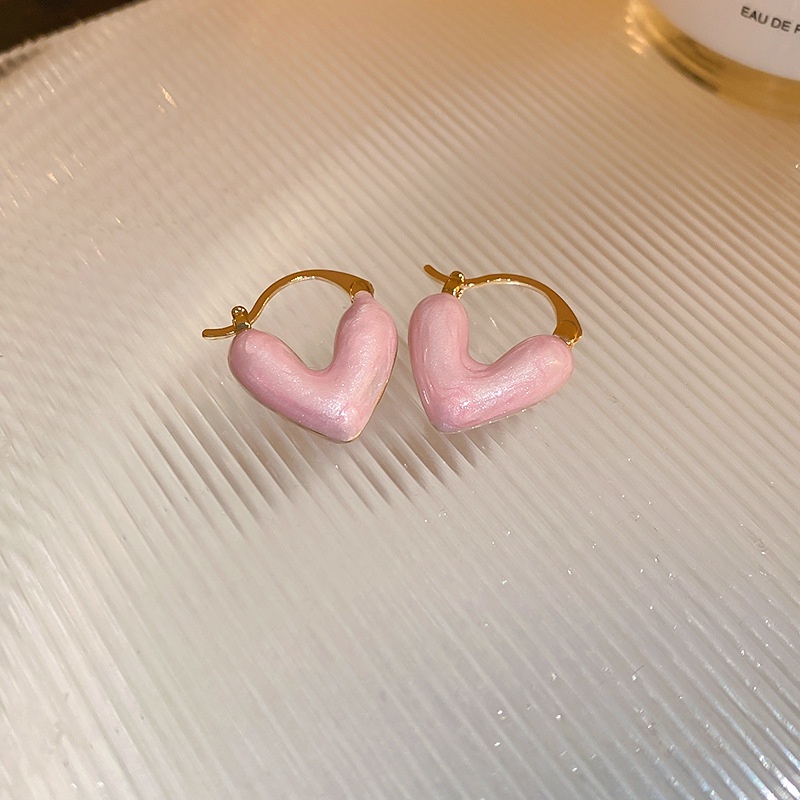 Anting Cinta pink Mengkilap Aksesoris Korea Temperamen fashion Sederhana Wanita