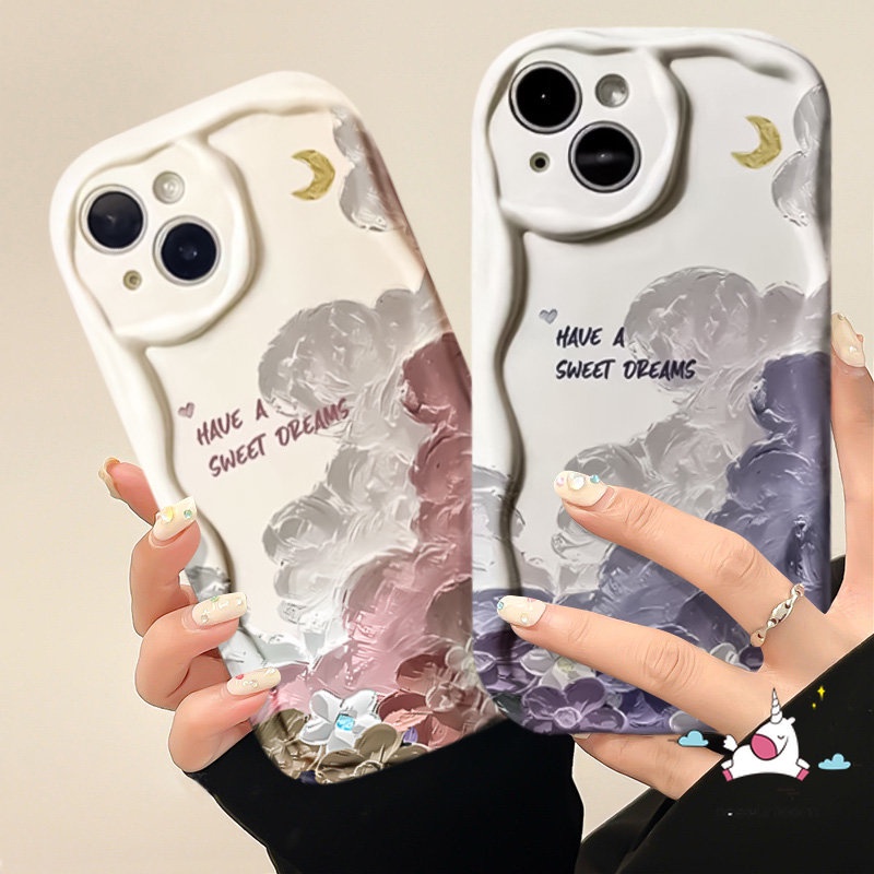 Fashion 3D Wavy Curved Edge Back Cover Case Untuk Infinix Hot8 30i 9 10Lite Hot 10 11 12 30 20 8 9 Play Note 12 G96 12 4G Smart 6Plus 6 7 5 Art Lukisan Cat Minyak Bunga Awan Lembut Sarung