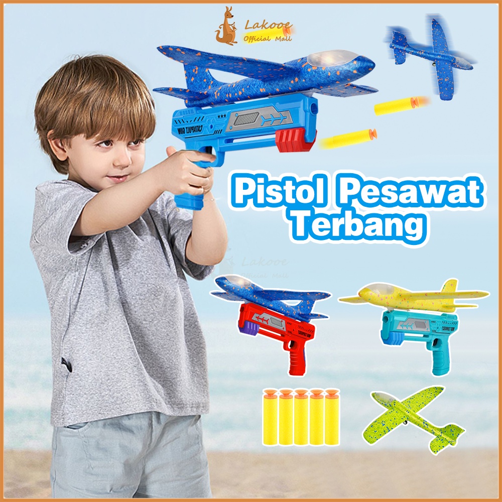 Lakooe Mainan edukasi anak pesawat terbang Mainan pistol tembak pesawat Shining flying airplane