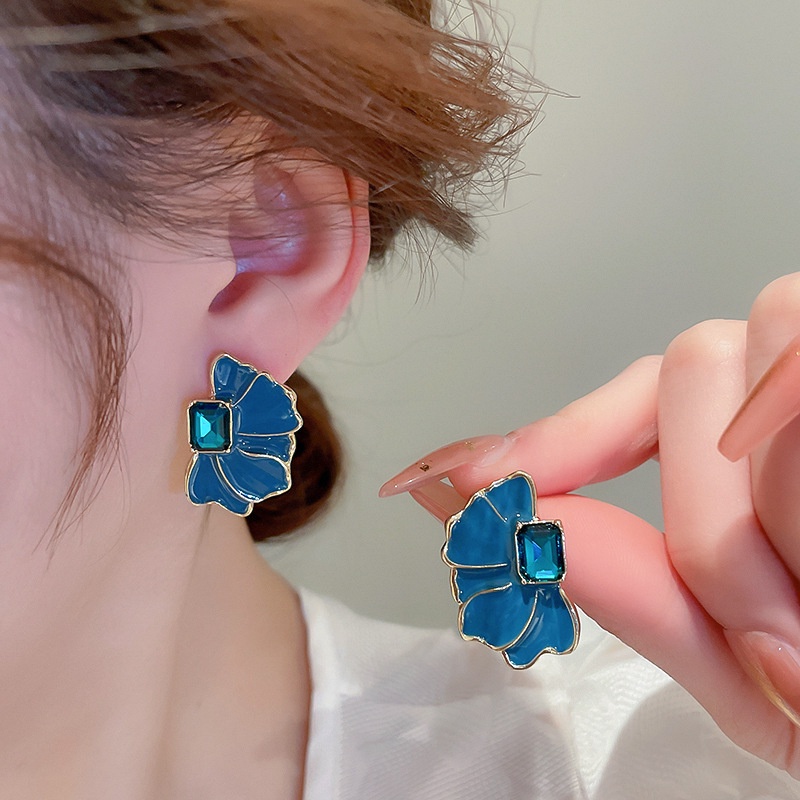 Deartiara Korea Selatan East Gate Drop Oil Blue Petal Earrings Fashion Dan Sapphire Serbaguna Anting Kelopak Lima Daun